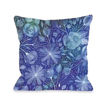 ONE BELLA CASA One Bella Casa 72687PL16 16 x 16 in. Electric Flowers Pillow by Ana Victoria Calderon - Blue 72687PL16